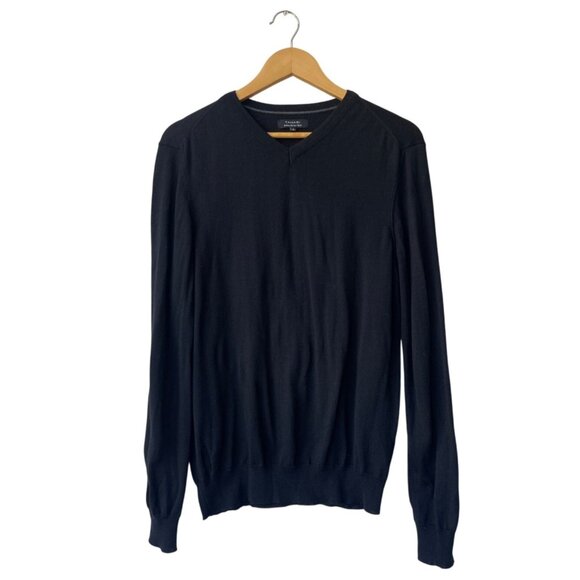 Tahari Mens Italian Merino Wool V-Neck Pullover Sweater Size L Preppy Academia - Picture 1 of 9